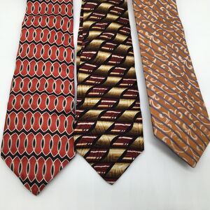 DKNY And L’Atelie Lot 3 Silk Ties Red / Black, Brown / Maroon / Burnt Orange Blu